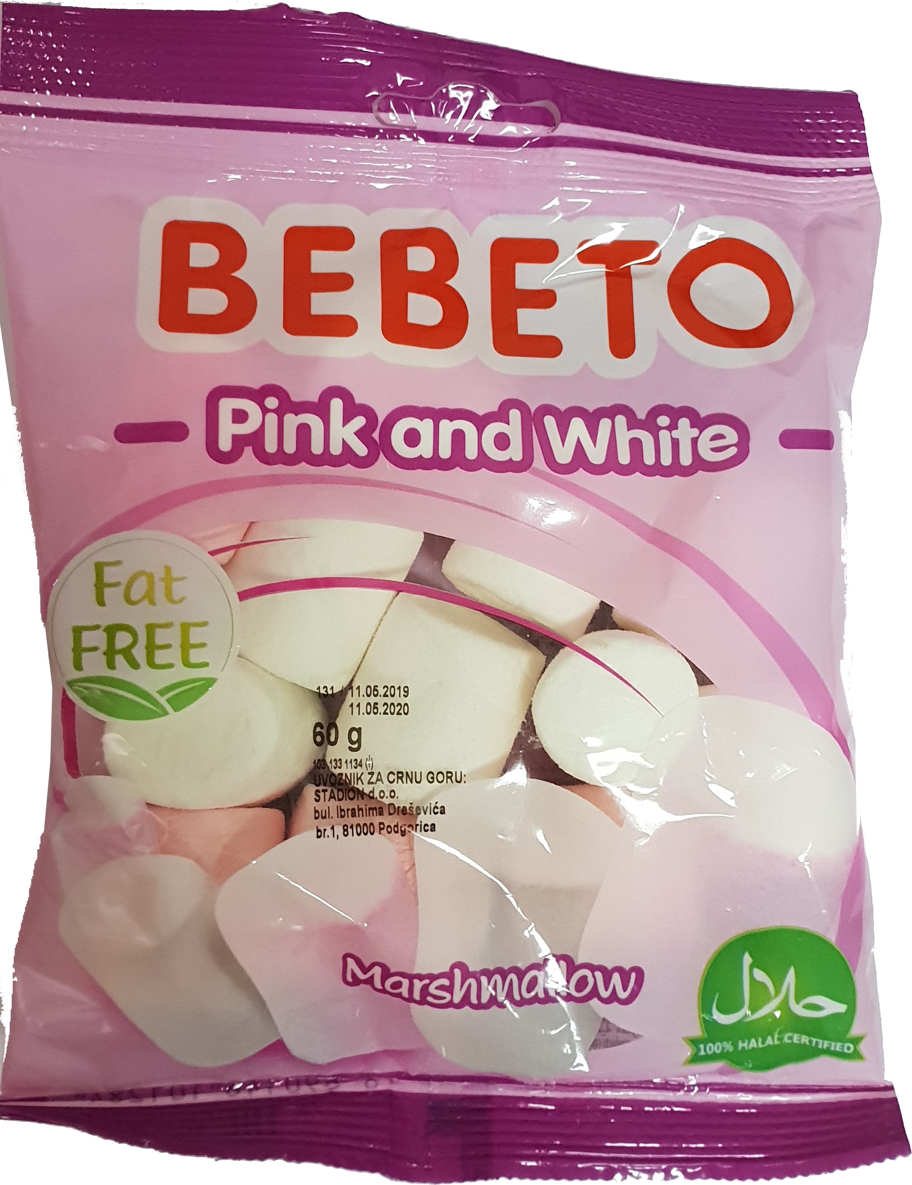 Slika za Gumeni bomboni Bebeto marsh.pink &white 60g
